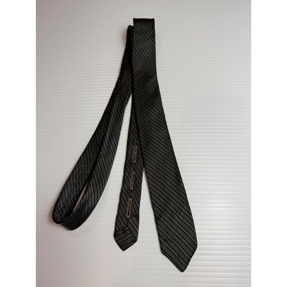 Prince Consort All‎ Silk Button Down Tie Olive Green Black Diagonal Stripe